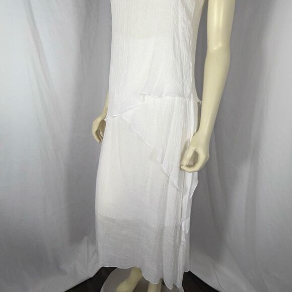 Exist White Crinkle Gauze Maxi Dress | Romantic Boho Layered Asymmetrical Beach - Picture 2 of 16